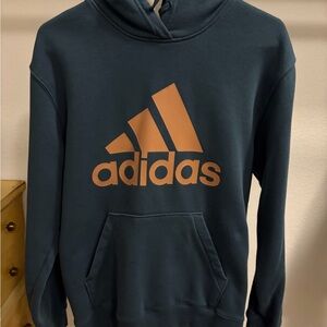 Adidas Men's Teal Hoodie with Tan Logo